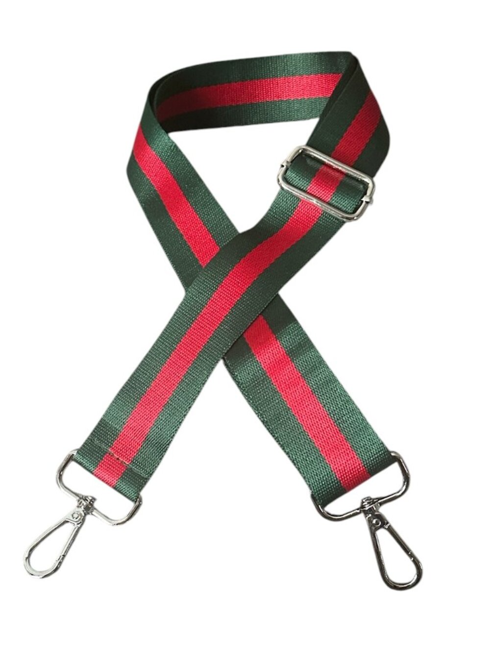 Crossbody Shoulder Strap Replacement Green/Red W/Silver Hardware Web NWT